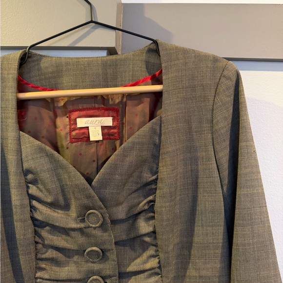 Vintage Y2K Aura Plaid Blazer Made in USA Ruched Tailored Jacket Size 4 - Picture 5 of 10